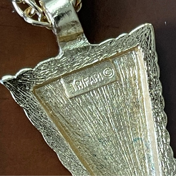 Vtg Crown Trifari Cross Pendant Double Chain Necklace - Picture 4 of 6